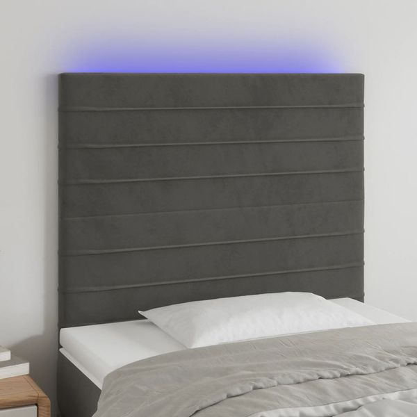 vidaXL Čelo postele s LED tmavosivé 90x5x118/128 cm zamat