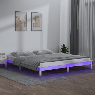 vidaXL Posteľný rám s LED biely 140x200 cm masívne drevo