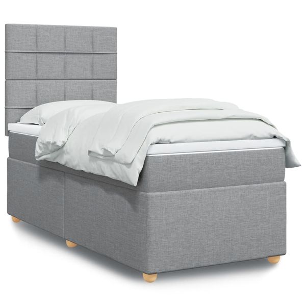 vidaXL Posteľný rám boxsping s matracom bledosivý 90x200 cm látka