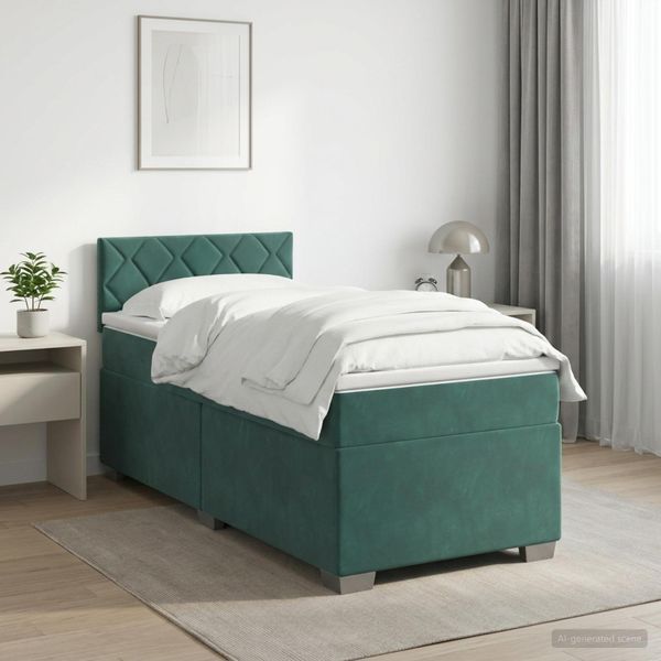 vidaXL Posteľ boxspring s matracom Tmavozelená 80 x 200 cm Zamat