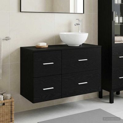 vidaXL Sada kúpeľňového nábytku 2 pcs Čierny dub Kompozitné drevo