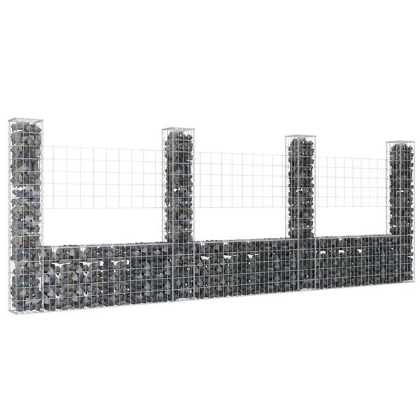 vidaXL Železný gabiónový kôš v tvare U so 4 stĺpmi 380x20x150 cm
