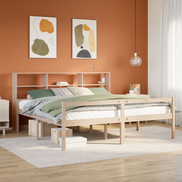 vidaXL Posteľ s knižnicou bez matraca 200x200 cm borovicový masív