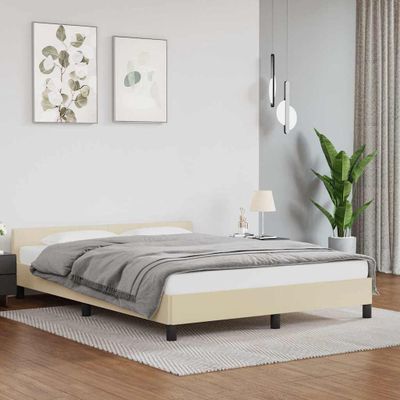 vidaXL Posteľný rám s čelom bez matraca krémový 140x190 cm