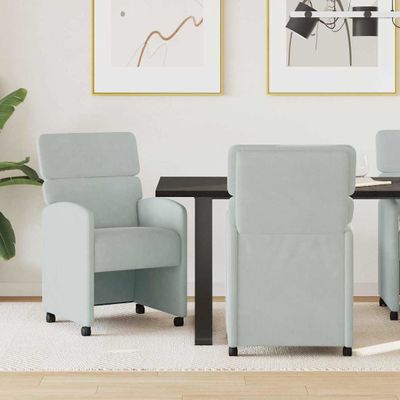 vidaXL Jedálenské stoličky na kolieskach 2 pcs Svetlosivá Zamat