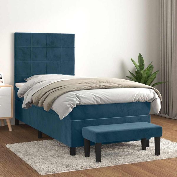 vidaXL Posteľný rám boxsping s matracom tmavomodrý 90x200 cm zamat
