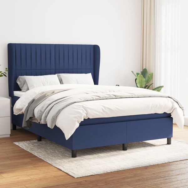 vidaXL Posteľný rám boxspring s matracom modrý 140x200 cm látka