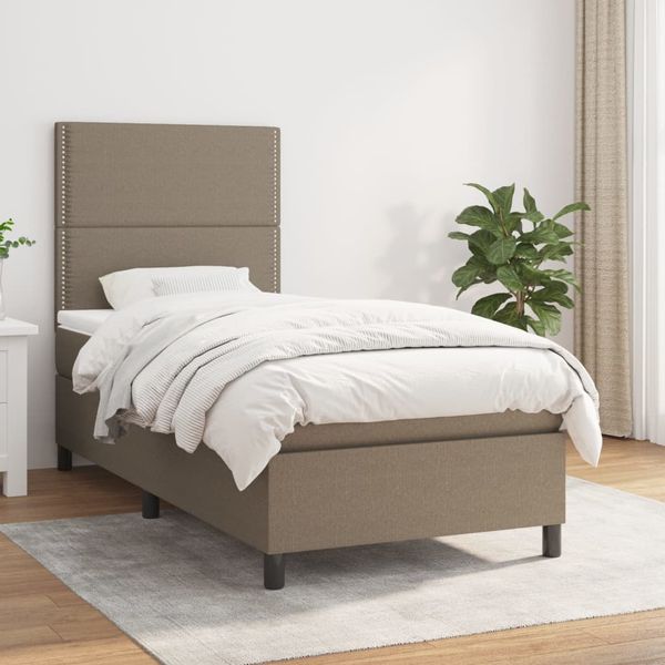 vidaXL Posteľný rám boxsping s matracom sivohnedý 90x200 cm látka