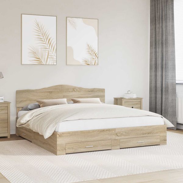vidaXL Rám postele Sonoma dub 200 x 200 cm Kompozitné drevo