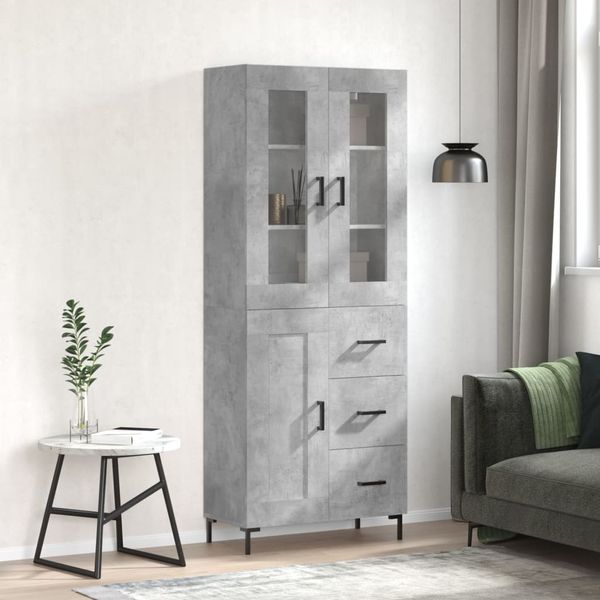 vidaXL Vysoká skrinka betónová sivá 69,5x34x180 cm spracované drevo