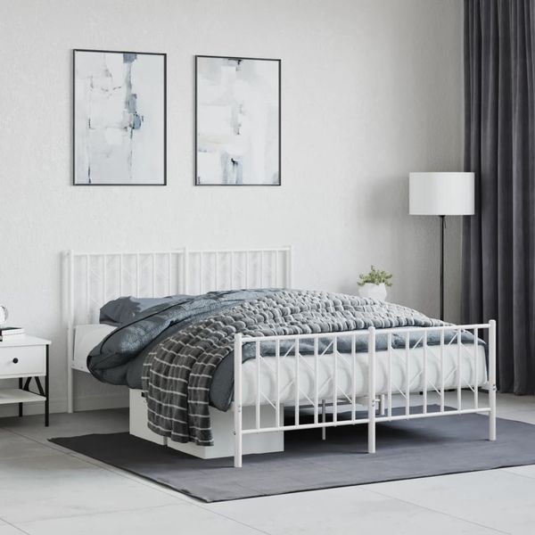 vidaXL Kovový rám postele s predným a zadným čelom biely 140x190 cm