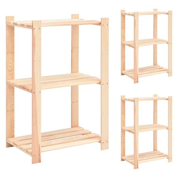 vidaXL Regály s 3 policami 3 ks 60x38x90 cm borovicový masív 150 kg
