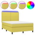 vidaXL Posteľ boxsping s matracom a LED zelená 140x190 cm látka
