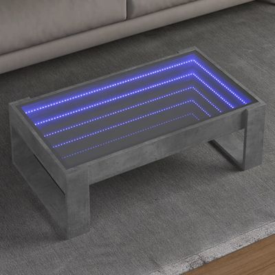 vidaXL Konferenčný stolík s nekonečnými LED betónovosivý 90x53x30 cm