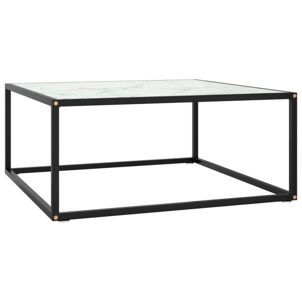 vidaXL Konferenčný stolík, čierny, biele mramorové sklo 80x80x35 cm