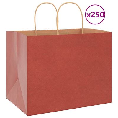 vidaXL Papierové tašky 250 ks s rúčkami, červené, 32x22x24 cm