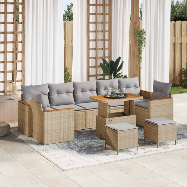 vidaXL Súprava záhradných pohoviek 10 pcs Béžová polyratan