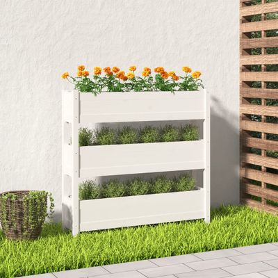 vidaXL Kvetináč biely 112x25x104,5 cm borovicový masív