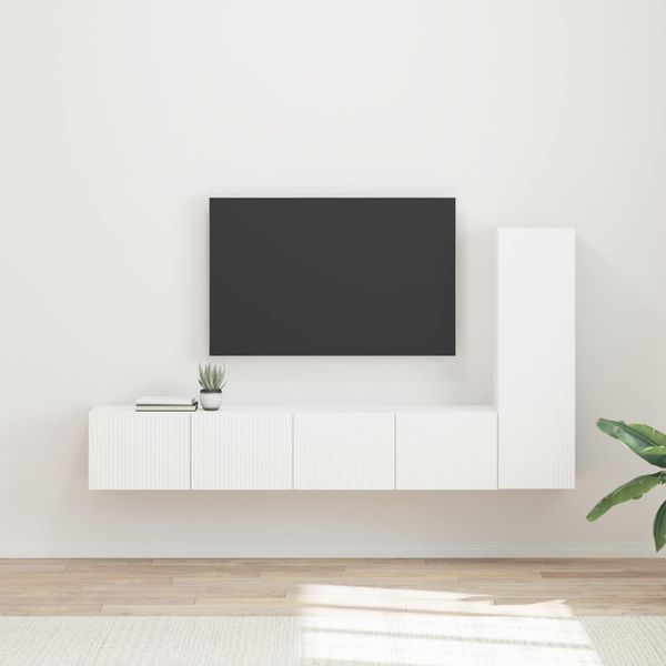 vidaXL Zostava TV skriniek Nástenný 3 pcs Biela Kompozitné drevo