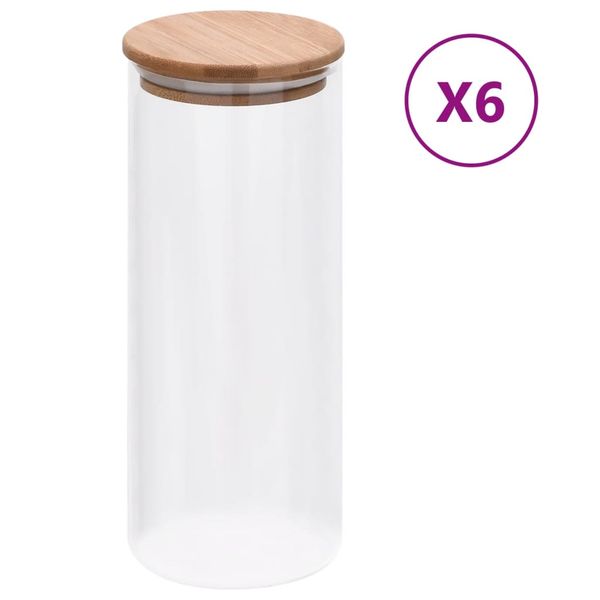 vidaXL Skladovacie sklenené poháre s bambusovými viečkami 6 ks 1000 ml