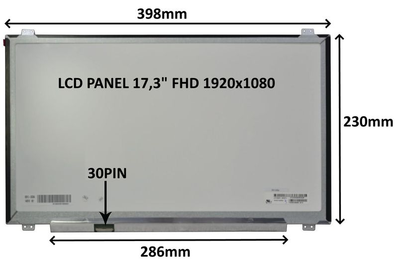 LCD PANEL 17,3'' FHD 1920x1080 30PIN MATNÝ IPS / ÚCHYTY HORE A DOLE