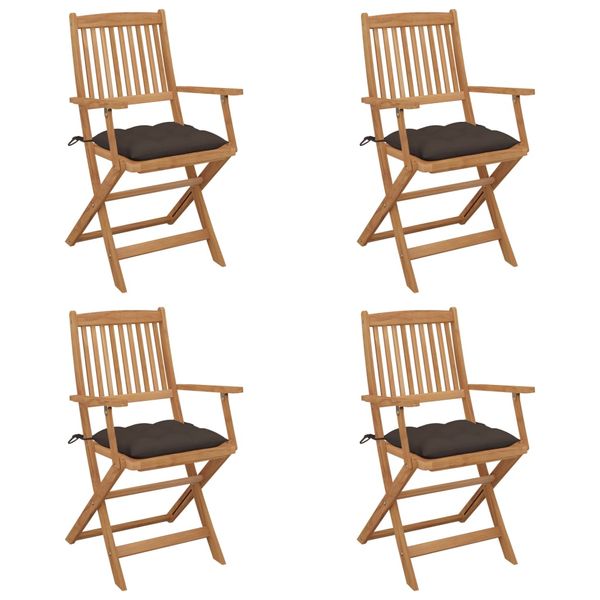 vidaXL Skladacie stoličky 4 ks s vankúšmi z masívneho akáciového dreva