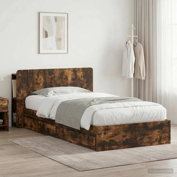 vidaXL Rám postele so skladom Dymový dub 90 x 190 cm Kompozitné drevo