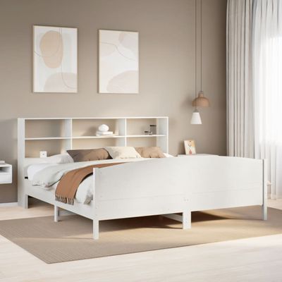 vidaXL Posteľ s knižnicou bez matraca biela 180x200cm borovicový masív