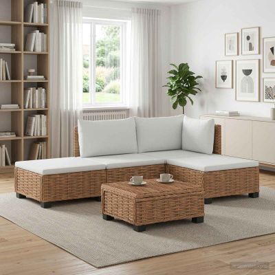 vidaXL 4 ks Ratanová lounge súprava s vankúšmi GENDT Prírodný ratan