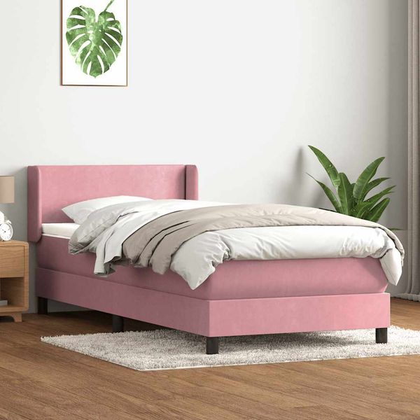 vidaXL Posteľný rám boxsping s matracom ružový 80x210 cm zamat