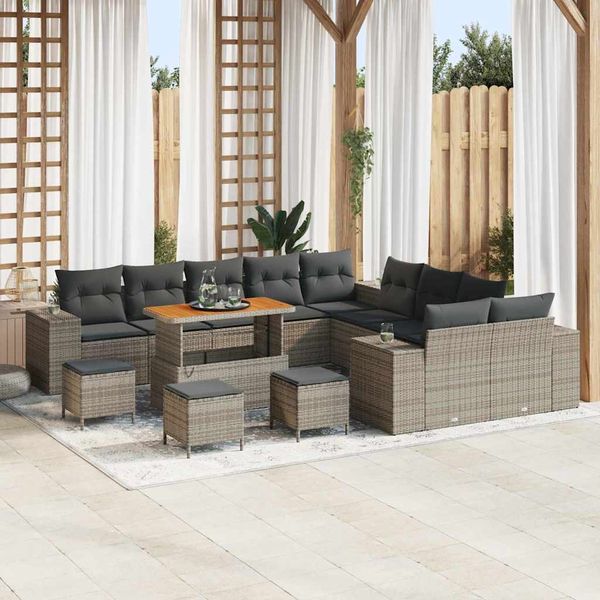 vidaXL Súprava záhradných pohoviek s vankúšom 14 pcs Sivá polyratan