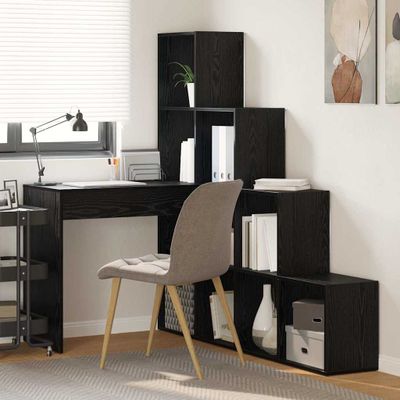 vidaXL Rohový stôl s poličkou Čierny dub 101,5 x 149,5 x 149,5 cm