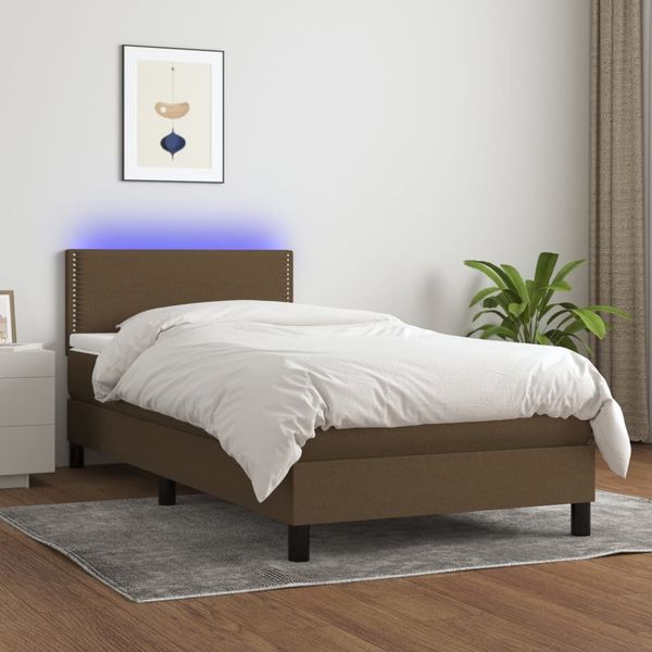 vidaXL Posteľ boxsping s matracom a LED tmavohnedá 100x200 cm látka