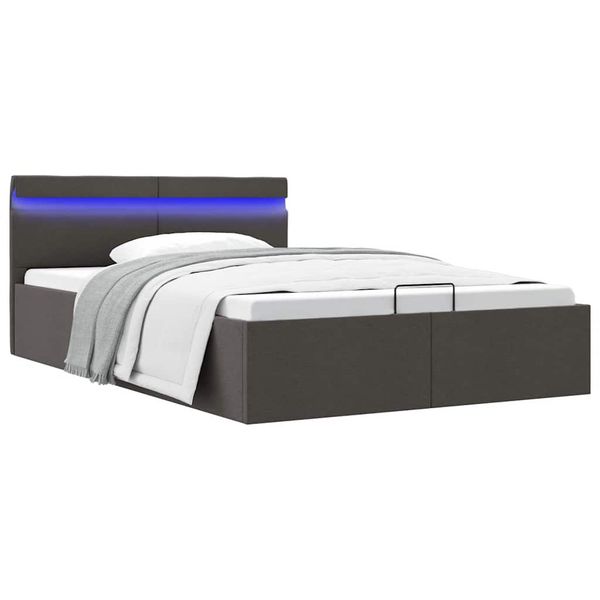 vidaXL Hydraulický posteľný rám+úložný priestor, LED, látka 140x200 cm