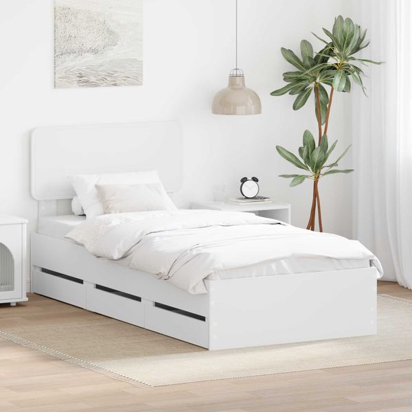 vidaXL Rám postele so zásuvkou Biely 90 x 190 cm Konštruované drevo