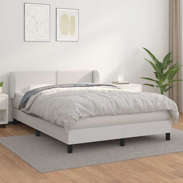 vidaXL Boxspring posteľ s matracom biely 140x190 cm umelá koža