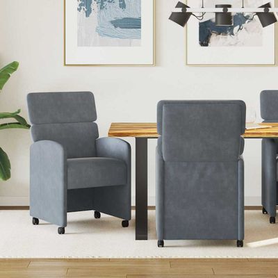 vidaXL Jedálenské stoličky na kolieskach 2 pcs Tmavo šedá Zamat