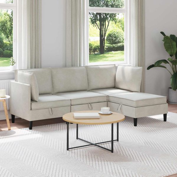 vidaXL Súprava nábytku do obývačky s vankúšom 4 pcs Krémová Zamat