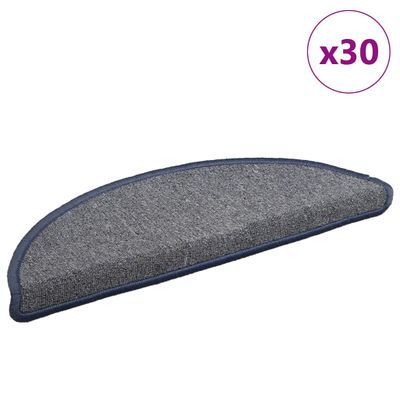 vidaXL Schodové rohože 30 ks 56x17x3 cm svetlosivé a modré polkruhové