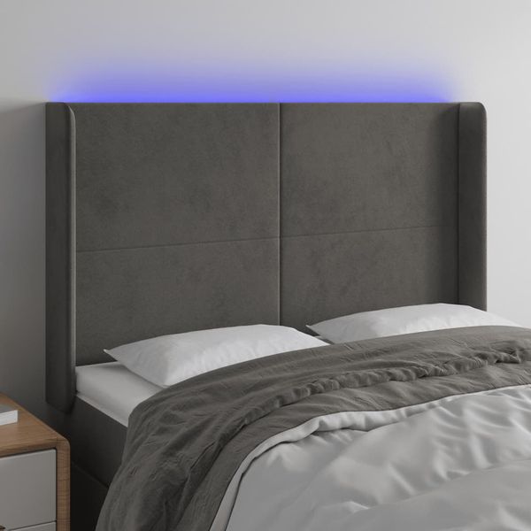 vidaXL Čelo postele s LED tmavosivé 147x16x118/128 cm zamat