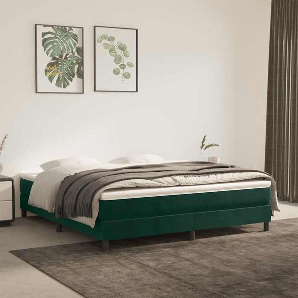 vidaXL Posteľný rám s boxspringom tmavozelený 160x200 cm zamat