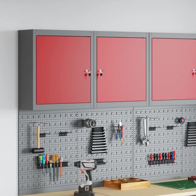 vidaXL Skrinka na náradie s poličkou Červená a šedá 50 x 20 x 55 cm