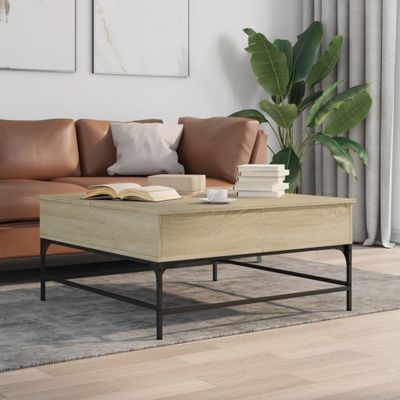 vidaXL Konferenčný stolík, dub sonoma 95x95x45cm, kompozitné drevo+kov