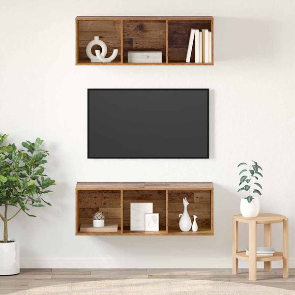 vidaXL Zostava TV skriniek Nástenný 2 pcs Staré drevo 37 x 37 x 107 cm