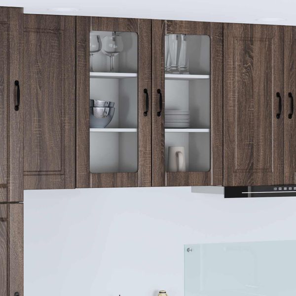 vidaXL Nástenný sklenený kabinet PORTO 2 pcs Hnedý dub 40 x 31 x 80 cm