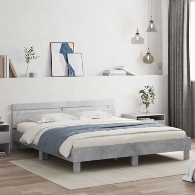 vidaXL Posteľný rám s čelom a LED betónovo sivý 160x200 cm