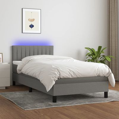 vidaXL Posteľ boxsping s matracom a LED tmavosivá 80x200 cm látka