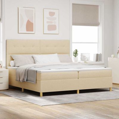 vidaXL LED box s pružinami s čelnou doskou Krémová 200 x 200 cm látka