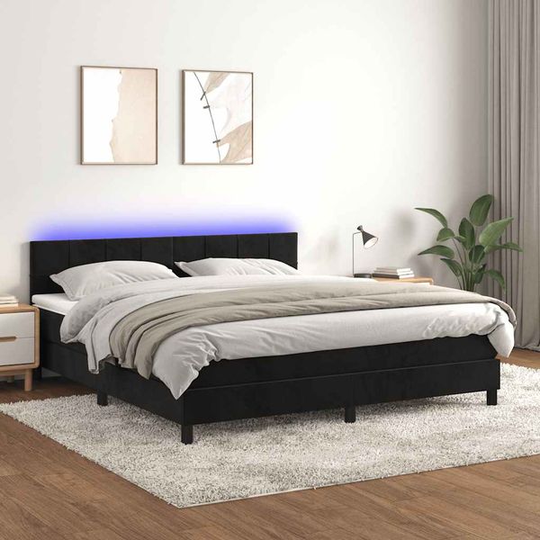 vidaXL Posteľ boxsping s matracom a LED čierna 160x200 cm zamat