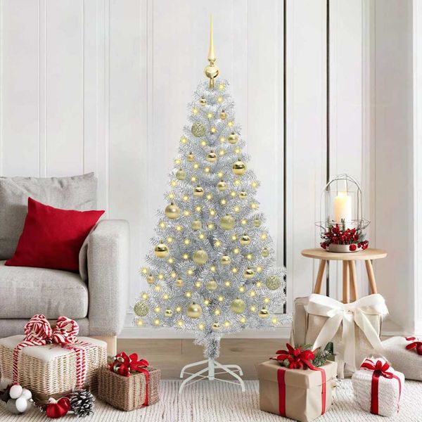 vidaXL Vianočný stromček s 150 LED-i so stojanom Strieborná 150 cm PET